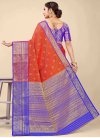 Blue and Red Banarasi Silk Traditional Designer Saree For Ceremonial - 3