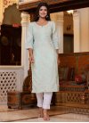 Embroidered Work Turquoise and White Readymade Salwar Kameez - 2