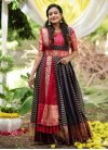 Silk Blend Navy Blue and Rose Pink Readymade Classic Gown - 1