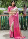 Beige and Rose Pink Kanjivaram Silk Trendy Classic Saree - 2
