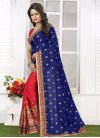 Whimsical  Embroidered Work Navy Blue and Red Half N Half Designer Saree - 2
