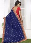Whimsical  Embroidered Work Navy Blue and Red Half N Half Designer Saree - 1