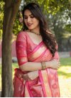 Organza Woven Work Rose Pink and Salmon Designer Contemporary Style Saree - 1