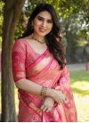 Organza Woven Work Rose Pink and Salmon Designer Contemporary Style Saree - 3