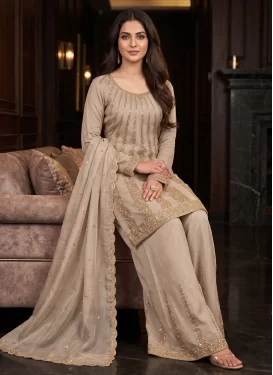 Beige Silk Beads Work Palazzo Suit for Women