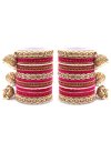 Artistic Beads Work Off White and Rose Pink Bangles - 1