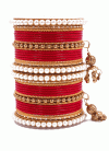 Modest Gold and Red Beads Work Gold Rodium Polish Bangles - 1