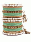 Outstanding Beads Work Gold and Sea Green Bangles - 1