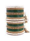 Mystic Green and Off White Alloy Bangles For Ceremonial - 1