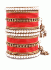 Flamboyant Beads Work Gold and Red Alloy Bangles - 1