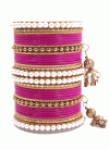 Enchanting Alloy Gold Rodium Polish Gold and Rose Pink Beads Work Bangles - 1
