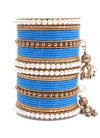 Mystic Alloy Light Blue and White Beads Work Bangles - 1