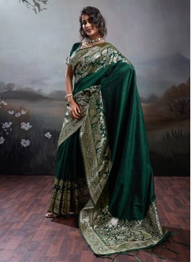 Silk Blend Traditional Saree with Woven Work for Women in Green