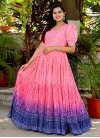 Blue and Hot Pink Chinon Readymade Classic Gown For Festival - 2