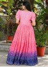 Blue and Hot Pink Chinon Readymade Classic Gown For Festival - 1