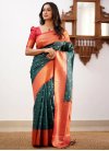 Woven Work Bottle Green and Orange Trendy Classic Saree - 1