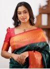 Woven Work Bottle Green and Orange Trendy Classic Saree - 2
