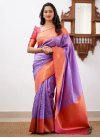 Coral and Violet Silk Blend Traditional Designer Saree - 1