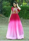 Pink and Rose Pink Embroidered Work Readymade Floor Length Gown - 4
