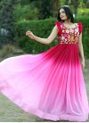 Pink and Rose Pink Embroidered Work Readymade Floor Length Gown - 3