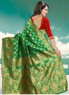 Banarasi Silk Green and Red Thread Work Half N Half Saree - 2