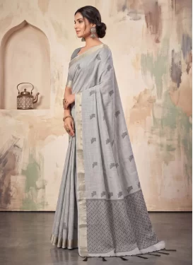 Woven Work Cotton Trendy Saree in Grey for Ceremonial