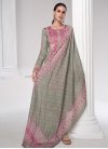 Grey and Pink Print Work Designer Straight Salwar Suit - 2
