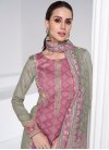 Grey and Pink Print Work Designer Straight Salwar Suit - 1