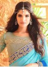 Magnificent Blue and Light Blue Lace Work Trendy Classic Saree - 1