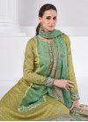 Olive and Sea Green Cotton Satin Pant Style Classic Salwar Suit - 2