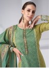 Olive and Sea Green Cotton Satin Pant Style Classic Salwar Suit - 1