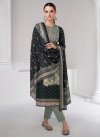 Black and Grey Cotton Satin Pant Style Designer Salwar Kameez - 1