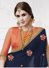 Beguiling Faux Georgette Coral and Navy Blue Half N Half Trendy Saree For Party - 1