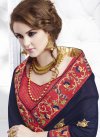 Lovable Embroidered Work Faux Chiffon Beige and Navy Blue Half N Half Saree For Festival - 1