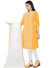 Mustard and White Trendy Churidar Salwar Kameez For Casual - 1