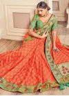Coral and Mint Green Embroidered Work Trendy Classic Saree - 1