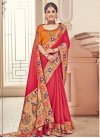 Banarasi Silk Orange and Rose Pink Embroidered Work Contemporary Style Saree - 1