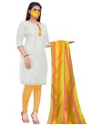 Off White and Yellow Trendy Straight Salwar Kameez For Casual - 1