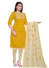 Embroidered Work Beige and Mustard Trendy Straight Salwar Kameez - 1