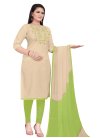 Cream and Mint Green Chanderi Cotton Trendy Churidar Salwar Suit - 1