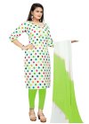 Polka Dotted Work Cotton Mint Green and White Trendy Churidar Salwar Suit - 1