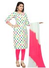 Polka Dotted Work Rose Pink and White Trendy Straight Salwar Kameez - 1
