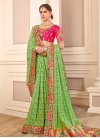 Embroidered Work Mint Green and Rose Pink Trendy Classic Saree - 1