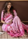 Hot Pink and Pink Handloom Silk Designer Contemporary Style Saree For Festival - 1