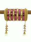 Lordly Gold and Rose Pink Stone Work Bangles - 1