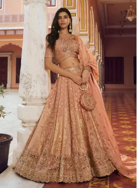 Banarasi Silk Trendy Lehenga Choli with Beads Work for Bridal in Salmon