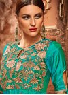 Lustre Satin Silk Sea Green Long Length Designer Suit For Ceremonial - 1