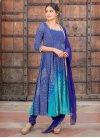 Embroidered Work Blue and Turquoise Faux Georgette Readymade Salwar Kameez - 2