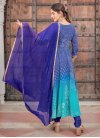 Embroidered Work Blue and Turquoise Faux Georgette Readymade Salwar Kameez - 1