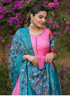 Woven Work Light Blue and Pink Readymade Floor Length Gown - 2